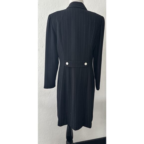Vtg 90s Pin Stripe Power Suit Secretary Double Breasted Blazer Coat Dress Sz 10 - Picture 4 of 16